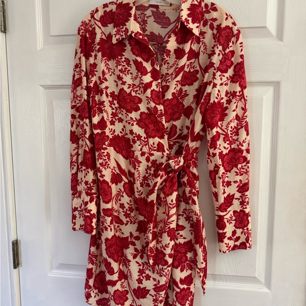 Red Floral Button-Up Dress
